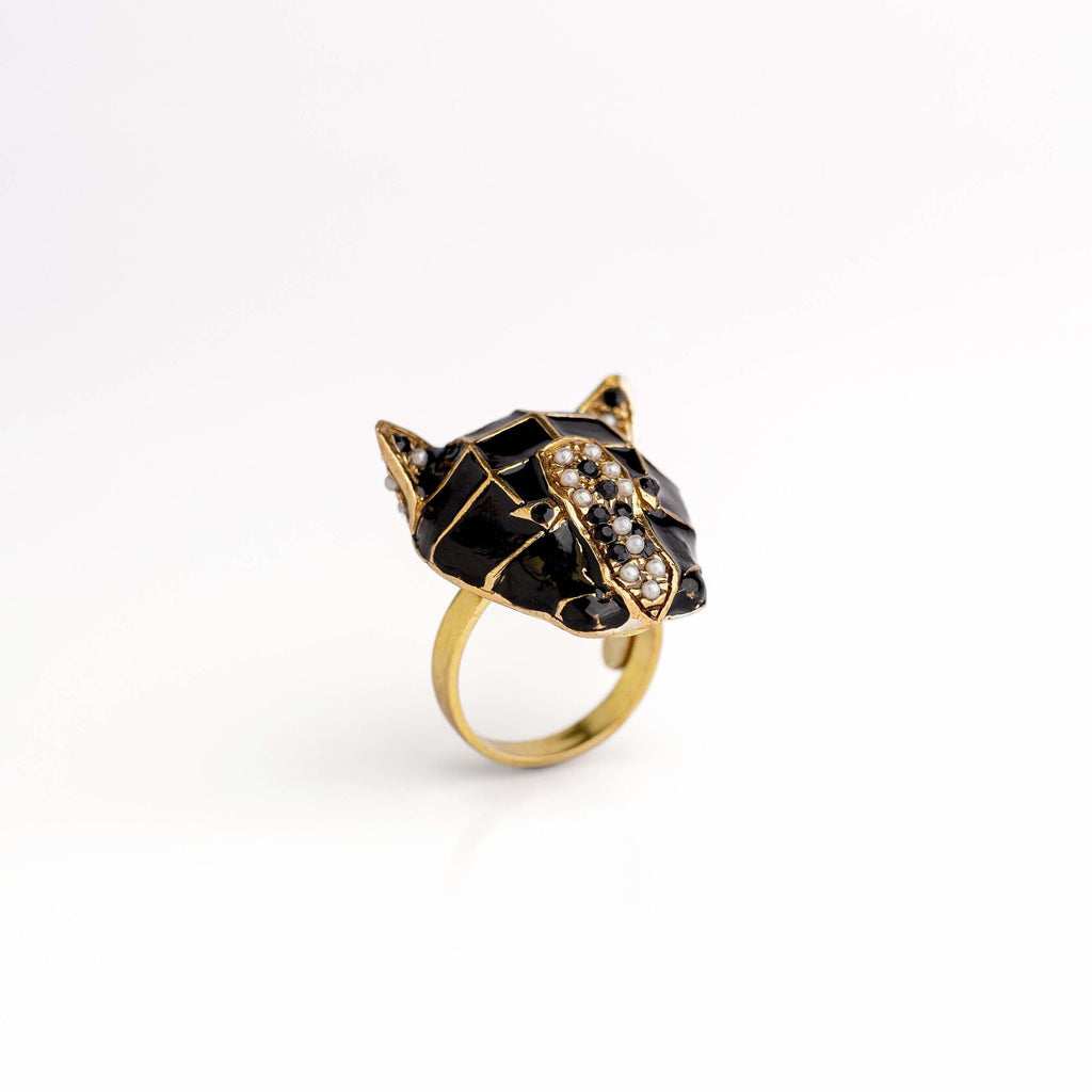 Pantera Ring – Black Enamel and Natural Stones