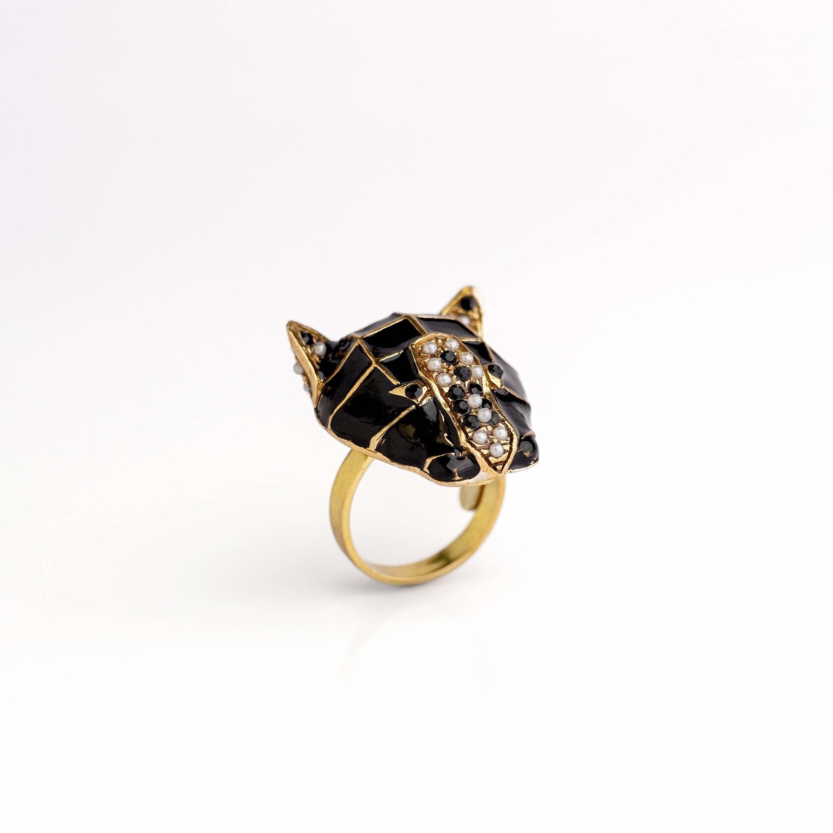 Anello Pantera – Smalto Nero e Pietre Naturali