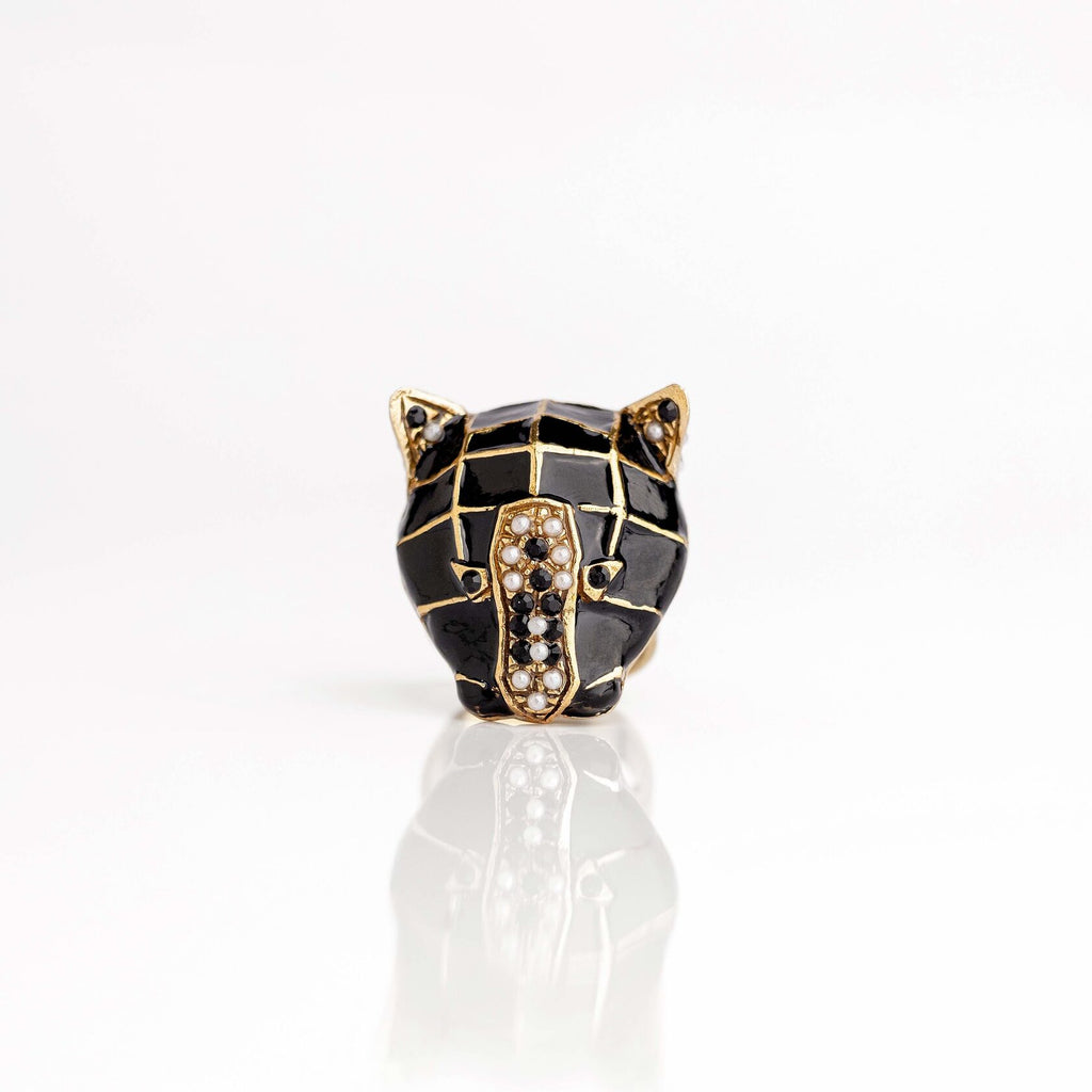 Pantera Ring – Black Enamel and Natural Stones