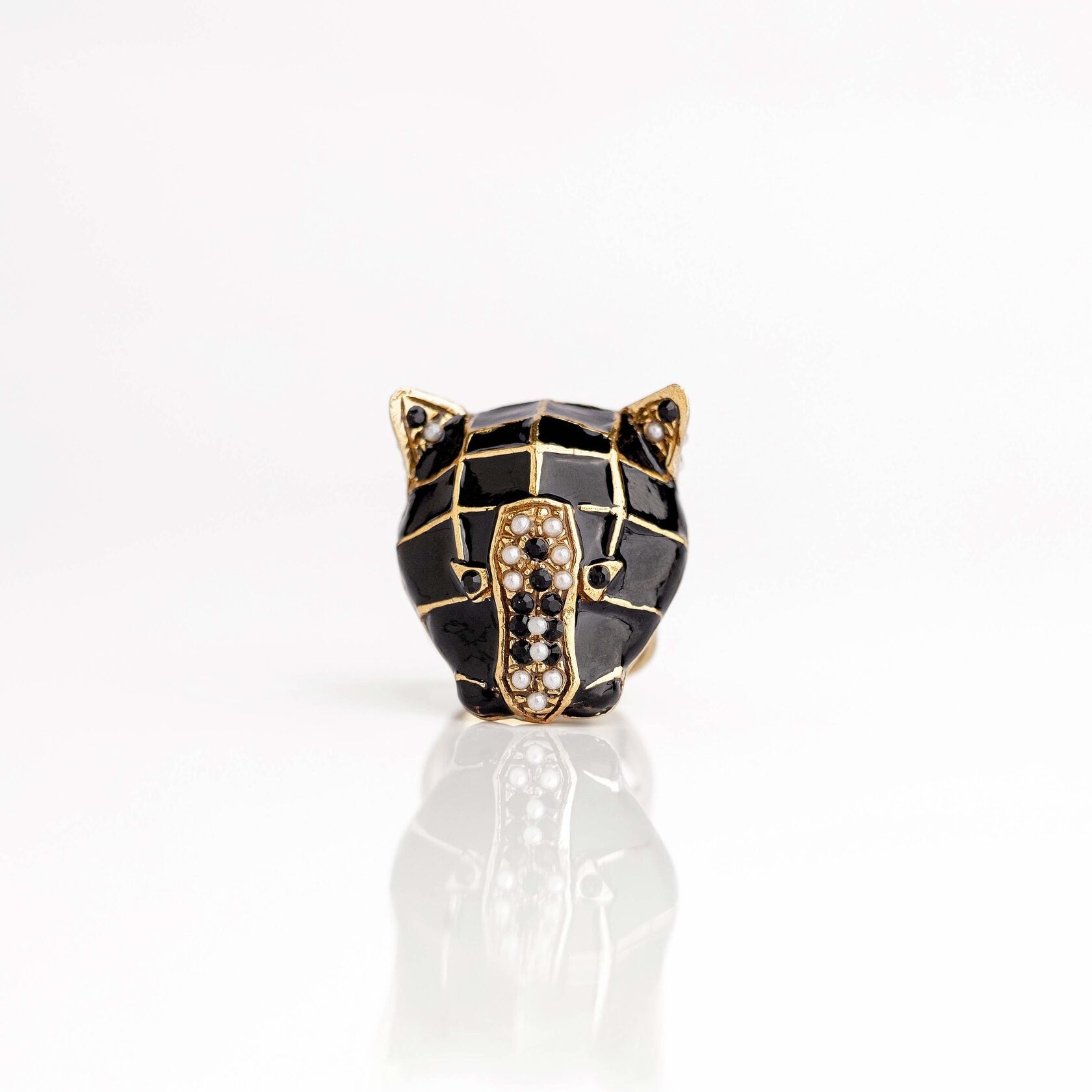 Anello Pantera – Smalto Nero e Pietre Naturali