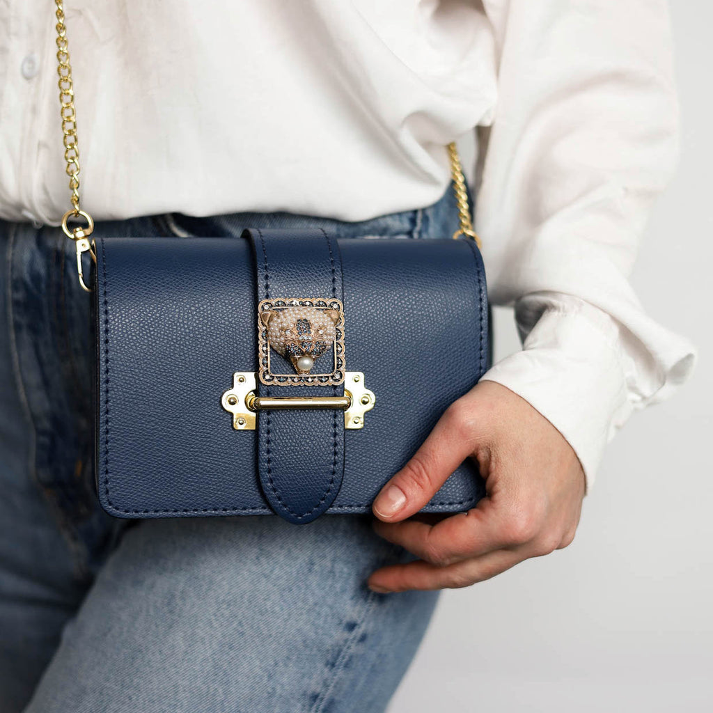 Borsa Pantera Blu Saffiano dettaglio