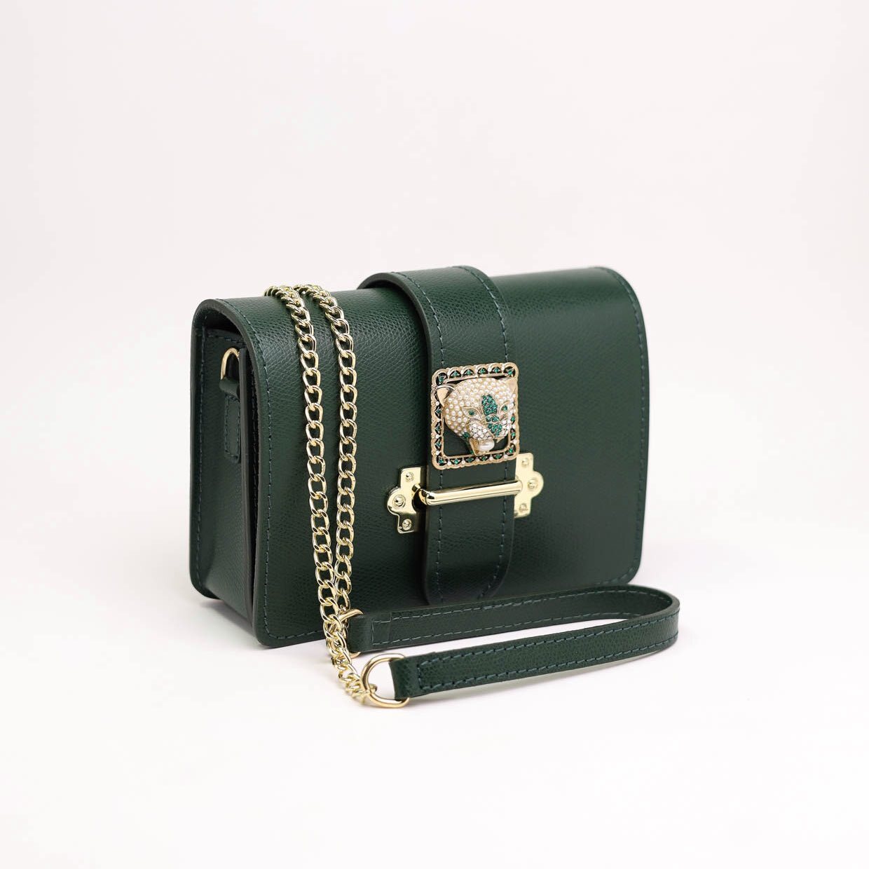 Borsa Pantera Verde Saffiano dettaglio