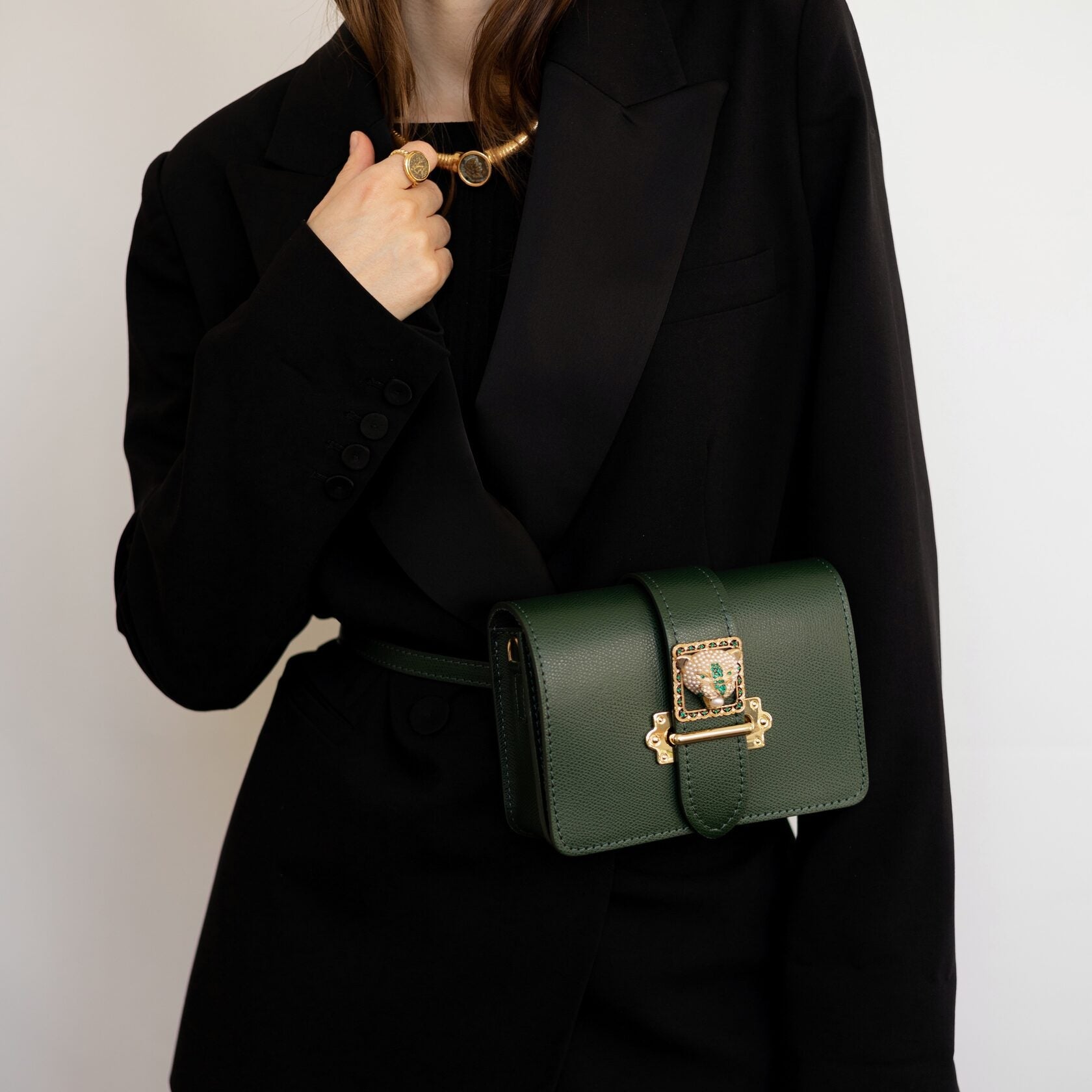 Borsa Pantera Verde Saffiano