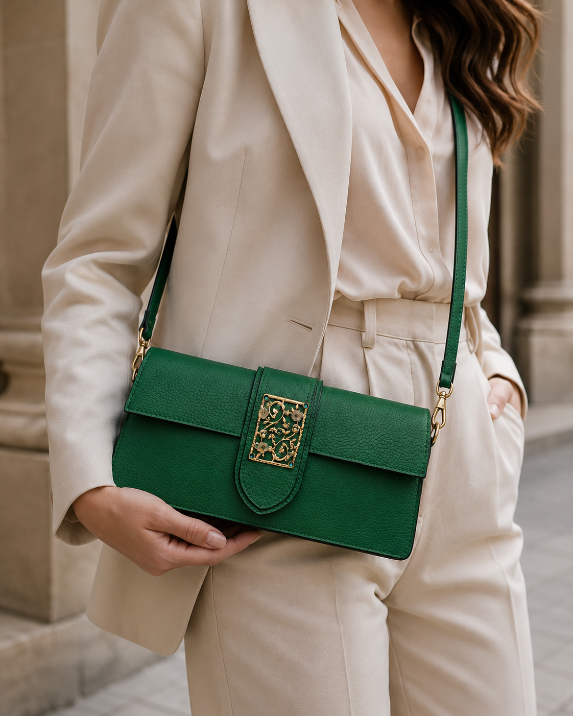 Pompei Bag – Pelle Saffiano, Cammeo e Granati