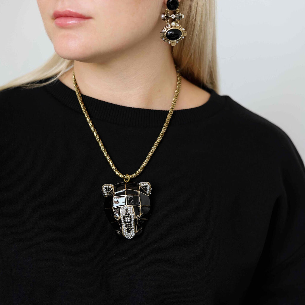 Pantera Necklace – Black Enamel and Natural Stones